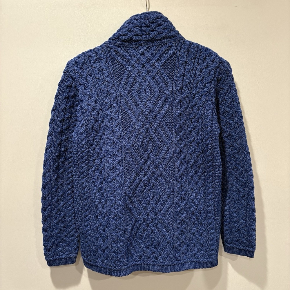 Aran Crafts 100% Merino Wool Cable Knit Side Zip Jacket Cardigan Women's S Blue - Picture 11 of 11